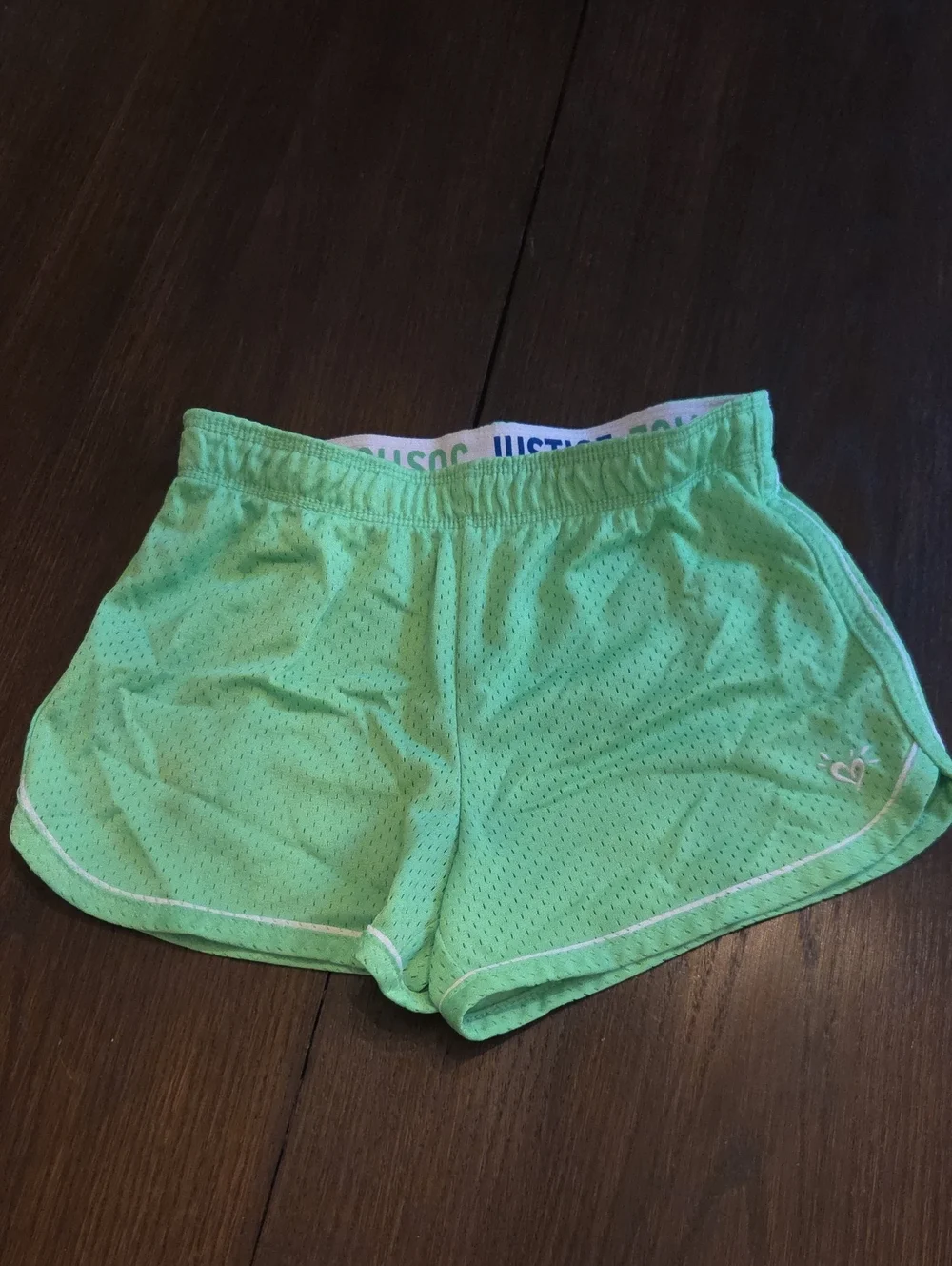 Justice Mint Green Mesh Athletic Shorts with White Trim